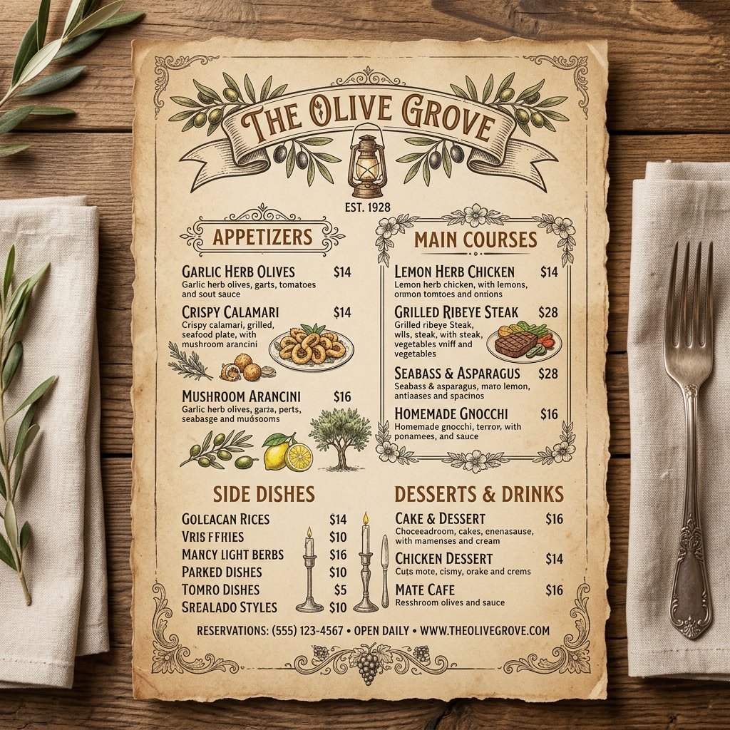 Vintage Restaurant Menu